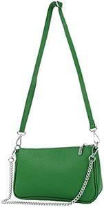 modamoda de - T237 - Shoulder Bag Small Small Made of Italian Leather, Leaf Green, S