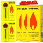 3 x Lighter Fluid 133ml - Long-Lasting, Clean Burning Fuel for Everyday Use With 2 X Ronson '9s' Flints (2)