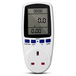 UK Plug Power Meter Energy Monitor Plug Max 13A Electricity Power Consumption Monitor with 7 Monitoring Modes and Large LCD Display