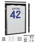 Flybold Jersey Frame - Jersey Display Case - Sports Jersey Framing Kit for Football, Basketball, Baseball & More - 98% Anti Fade UV Protection - Large Matte Black Memorabilia Shadow Box with Lock