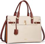 Telena Womens Leather Laptop Bag Shoulder Tote Work Briefcase for Women Large Capacity Handbag Brown with Beige