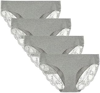 LIQQY Women's 4 Pack Low Rise Cotton Lace Coverage Bikini Panties Underwear (Large, Grey Heather/4Pk)