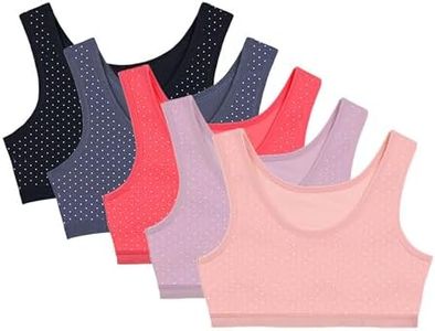 Donella Girls Training Bras - Soft Cotton Kids Sports Bra, 5 Pack Crop Tops, Assorted Polka Dots, Age: 14-15