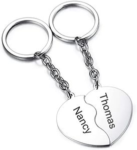 MunkiMix Llaveros de Pareja Personalizados de Acero Inoxidable con Nombres Grabados Texto Fecha Regalos para Parejas Novios Mujeres Mejores Amigos Aniversario día de San Valentín