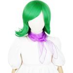 Disgust Wig Kids Short Green Disgust Cosplay Wig + Purple Scarf + Wig Cap for Child, Green Wigs for Girls Kids Toddler Cosplay Synthetic Hair Wig for Halloween Party Daily Costumes