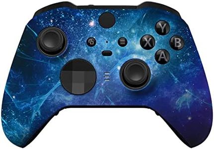 eXtremeRate Blue Nebula Replacement Faceplate Cover for Xbox One Elite Controller Series 2 (Model 1797), Soft Touch Front Housing Shell Case & Accent Rings for Xbox Elite Series 2 Core Controller