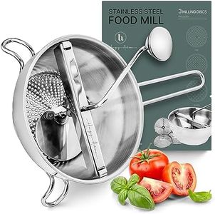 Ergonomic Food Mill Stainless Steel With 3 Grinding Discs - Rotary Food Mill for Tomato Sauce, Applesauce, Puree, Mashed Potatoes, Jams, Baby Food