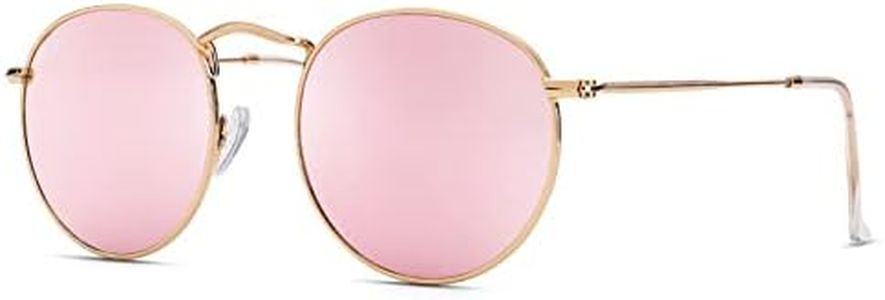 Pro Acme Small Round Sunglasses for Women Men Classic Crystal Glass Lens Retro Circle Metal SunGlasses,50mm (Crystal Pink Mirrored Lens)