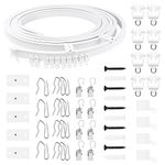 Swpeet 151PCS 5 Meters Ceiling Curved Curtain Track Kit, Mount Soft Curved Track, Track Rollers, Track Curtain System, Metal Curtain Hooks, Metal Curtain Clips, Ceiling Brackets with Hardwall Sets