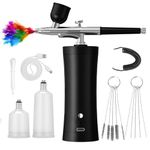 VTCFANA Airbrush Kit with Compressor Portable Mini Airbrush Kit Rechargeable Cordless Non-Clogging 0.3mm Nozzle Air Brush Paint Kit for Model Painting Makeup Barber Nail Art Cake Decoration Black