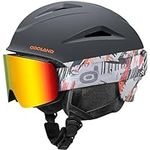 Odoland Snow Ski Helmet with Goggles Set - Sport Helmet with Protective Glasses for Men and Women - Windproof Adult and Youth Skiing Gear for Snowboarding, Skiing, Snowmobile Black Orange L