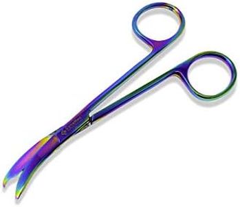 Cynamed Suture Stitch Scissors with Multicolor/Rainbow Titanium Coating - Premium Quality Instrument- Delicate Hook - Perfect for Suture Removal, First Aid, EMS Training and More (4.5 in. - Curved)