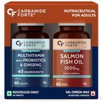 Carbamide Forte Multivitamin Tablet for Men and Women with Probiotics & Omega 3 fish oil capsules | Daily Immunity, Heart, Brain & Joint Support | 60 Tablets + 60 Softgel Capsules