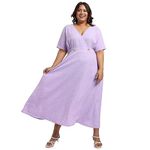 Instafab Plus Women's Lavender Wrapped Neck Dress for Casual Wear | Short Sleeve | Polyester Fabric | V-Neck Dress Crafted with Comfort Fit for Everyday Wear (5XL)