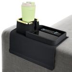 LifeBox Couch Cup Holder Tray & Coffee Cup - Silicone Sofa Cup Holder Couch Arm Rest - Cup Holder Couch Caddy - Cup Holder for Recliner Chair Arm - Couch Remote Holder for Couch Arm Table Black