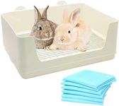 Fhiny Large Rabbit Litter Box for Cage, Plastic Guinea Pig Ltter Pan with 6 PCS Disposable Pee Pads Potty Trainer Corner Toilet Box for Bunny Guinea Pigs Ferrets Chinchillas Small Animals (White)