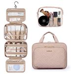 Toiletry Bag, Bagsmart Toiletry Bag Hanging Travel Organizer with TSA Approved, Transparent Cosmetic Bag and Detachable Makeup Pouch for Full Sized Toiletries