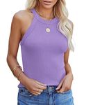 AISEW Women Summer Tank Tops Sleeveless Basic Cami Top Halter Knit Ribbed Shirts (Medium, Purple)