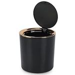 Desk Bin with Lid, Mini Table Trash Can,15 * 14.5cm Portable Small Dustbin for Bathroom Living Room Kitchen Car Dressing Table (Black)