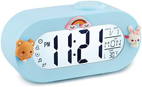 Ayybboo Sveglia Digitale per Bambini,Sveglia per Bambini con Funzione Snooze 8 Suonerie 12/24 Ore,Sveglia per Bambini e Bambine Facile da Usare per L'asilo,La Camera da Letto,il Soggiorno (Blu)