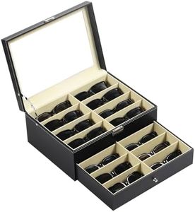 AUTOARK Leather 16 Piece Eyeglasses Storage and Sunglass Glasses Display Drawer Lockable Case Organizer,Black,AW-093