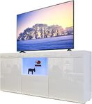 Dripex 135cm LED TV Cabinet Modern TV Stand with lights Entertainment Unit Bench Cupboard with Storage Furniture for Living Room for 22”-55” TV Entire Front High Gloss White, Home Office