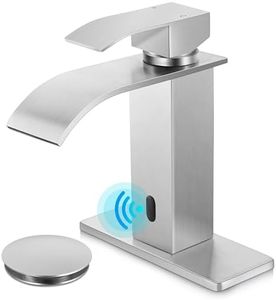 Herogo Touchless Bathroom Sink Faucet, Automatic Sensor Brushed Nickel Waterfall Stainless Steel Bathroom Faucet with Brass Pop Up Drain for Vanity RV Lavatory Farmhouse