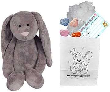 Conejo gris de peluche suave – Construye tu propio kit de fabricación de osos de peluche – sin coser – Regalo de Pascua (kit de fiesta de 25 cm)