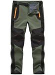 TBMPOY Men's Work Hiking Pants Softshell Waterproof Fleece Lined Insulated Athletic Mountain Pants with Belt (Green US M)