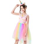 Sunny Fashion Girls Dress Unicorn Rainbow Tulle Unicorn Headband Party Size 6 Years