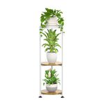 KMOTASUO 3 Tier Tall Plant Stands Indoor, 34 Inch Metal Wood Corner Plant Stand for Indoor Plants, Round Flower Pot Holder Shelf Display Rack for Balcony Garden Patio Living Room(White)