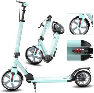 CUIOT Kick Scooter for Teens & Adults - Max Load 300 LBS, Foldable 9-inch Big Wheels Scooters with Kickstand, 5 Adjustable Levels & Dual Brakes, Triple Suspension, Steering Limit,G