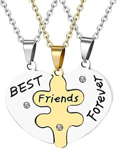 OIDEA Collar de Amistad para Mujeres, 3PCS Collar Colgante de Corazón Roto de Acero Inoxidable Hipoalergénico con Palabras BEST FRIENDS FOREVER Collares para Mejor Amigo, Color Plata-Oro