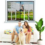 Magnetic Fly Screen Window, 85x60cm Shut Automatically with Heavy Duty Easy Install for Balcony Sliding Doors Living Room Black