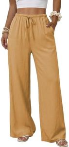 Duyang Womens Cotton Linen Palazzo Pants Drawstring Elastic Waist Casual Wide Leg Trousers with Pockets(Gamboge,M)