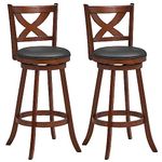 Giantex Bar Stools Set of 2, 30" Bar Height Stools with Back, Solid Rubber Wood Frame, Leather Padded Seat, Vintage Upholstered Armless 360° Swivel Barstools for Kitchen Island