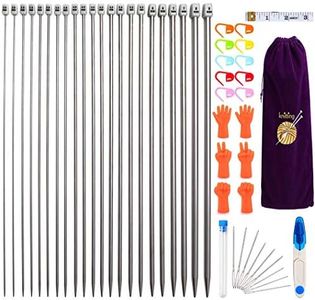 50pcs Knitting Needle Set, BetterJonny 35cm 2mm(B)-8mm(L) Straight Single Pointed Stainless Steel Sweater Needles Set with Needle Stoppers Flannel Bag Locking Stitch Makers Large-Eye Blunt Needles