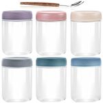 16 OZ Overnight Oats Jar,6 Pack Glass Jar with Lid and Spoon,Reusable Wide Mouth Mason jars for Overnight Oats,Yogurt Snacks Fruit, Salad Dressing, Sauce,Cereal-Leak Proof(500 ml)