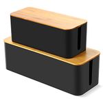 Cable Tidy Box, Larger Cables Organised Box, Set of 2 Cable Storage Box with Bamboo Lid for Hiding Messy Cables Wire Management 16"x 6.2"x 5.4" and 12.6"x 5.3"x 5.1"