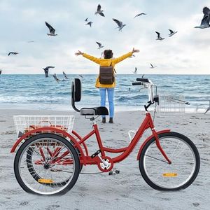 YITAHOME 24 & 26 Inch Adult Tricycle, 1 & 7 Speed 3 Wheel Bikes, Large Seat with Backrest Trike for Adults with Front & Rear Baskets, Cruiser Bike for Seniors Women Men Commute Picnic Outdoor