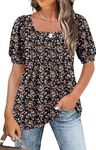 Naivikid Women's Short Sleeve Shirts Floral Summer Tops Loose Fit for Leggings Black Flower S