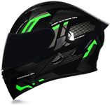 Woljay Full Face Flip Up Motorcycle Modular Helmet Integrated Motorbike Dual Visor for Adults Men Women Moped Street Racing DOT Approved (Count Black Green - Smoke Visor, Medium)