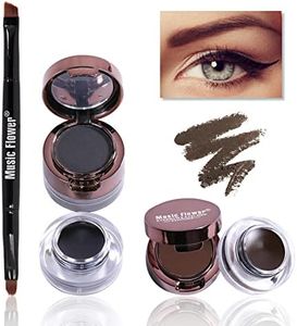 Music Flower Eyeliner gel & Trucco sopracciglia, Eyeliner waterproof negro marrón Smudge Resistant Long Wear Makeup Delineador De Ojos with Brush, Mirror, 0.49 oz, Pack de dos