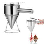 Midyrrg Stainless Steel Funnel Pancake Batter Dispenser Piston Funnel 1.2 L Octopus Balls Filling Funnels with Handle & Rack Baking Funnels for Kitchen Baking Making Cupcake Batter Dispenser