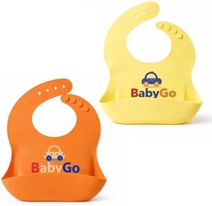 BabyGo Silicone Baby Bibs for Feeding & Weaning | Adjustable Neckline with Buttons | BPA Free | Waterproof | Washable & Reusable | 0-24 Months | Mess Proof Feeding Bib| Pack Of 2 | Orange and Yellow