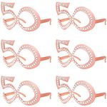 50th Birthday Glasses - 6 Pairs Rose Gold 50 Years Old Glasses with Rhinestones, Funny Plastic Costume Photo Booth Prop