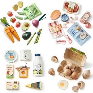 Tiny Land Wooden Play Food Set Bundle Includes 50 PCS of Fruits, Veggies, Meats, Seafood, Eggs & Dairy