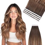 Vlasy Tape in Hair Extensions Human Hair 12 Inch Mini Tape in Hair Extensions Real Human Hair Straight Hair Extensions Tape in Natural Invisible Tape Hair Extension T4/27+4# 16 Pieces