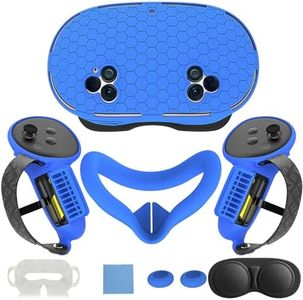 7 in 1 Silicone Cover Set Compatible with Meta Quest 3S, VR Accessories for Oculus/Meta Quest 3S Skins and Wraps, Includes Controller Grips Cover, Face Cover, Lens Protector Cover_(Honeycomb-Blue)