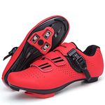 Cycling Shoes for Men Women Compatible with Peloton Bike Shimano SPD & Look ARC Delta for Indoor Spin Cycle Road Bike Shoes with Delta Cleats Pre-Installed, Red 9.5